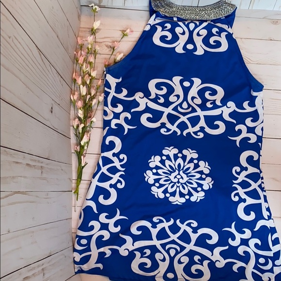 INC BLUE & SILVER BEADED HALTER STYLE TANK SIZE S - Picture 4 of 4